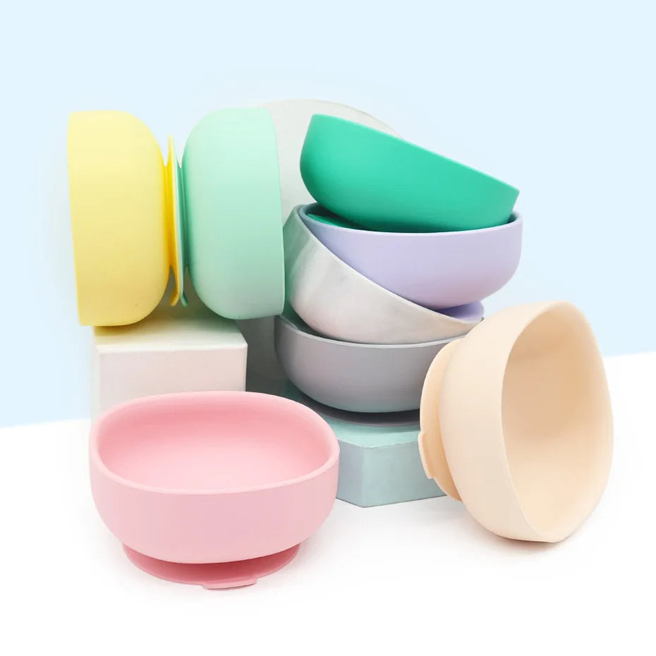 New Colors Baby Silicone Bowl Feeding Tableware Spoon Feeding Set Food Grade Silicone BPA Free Dishes for Baby Bowl Baby Plate