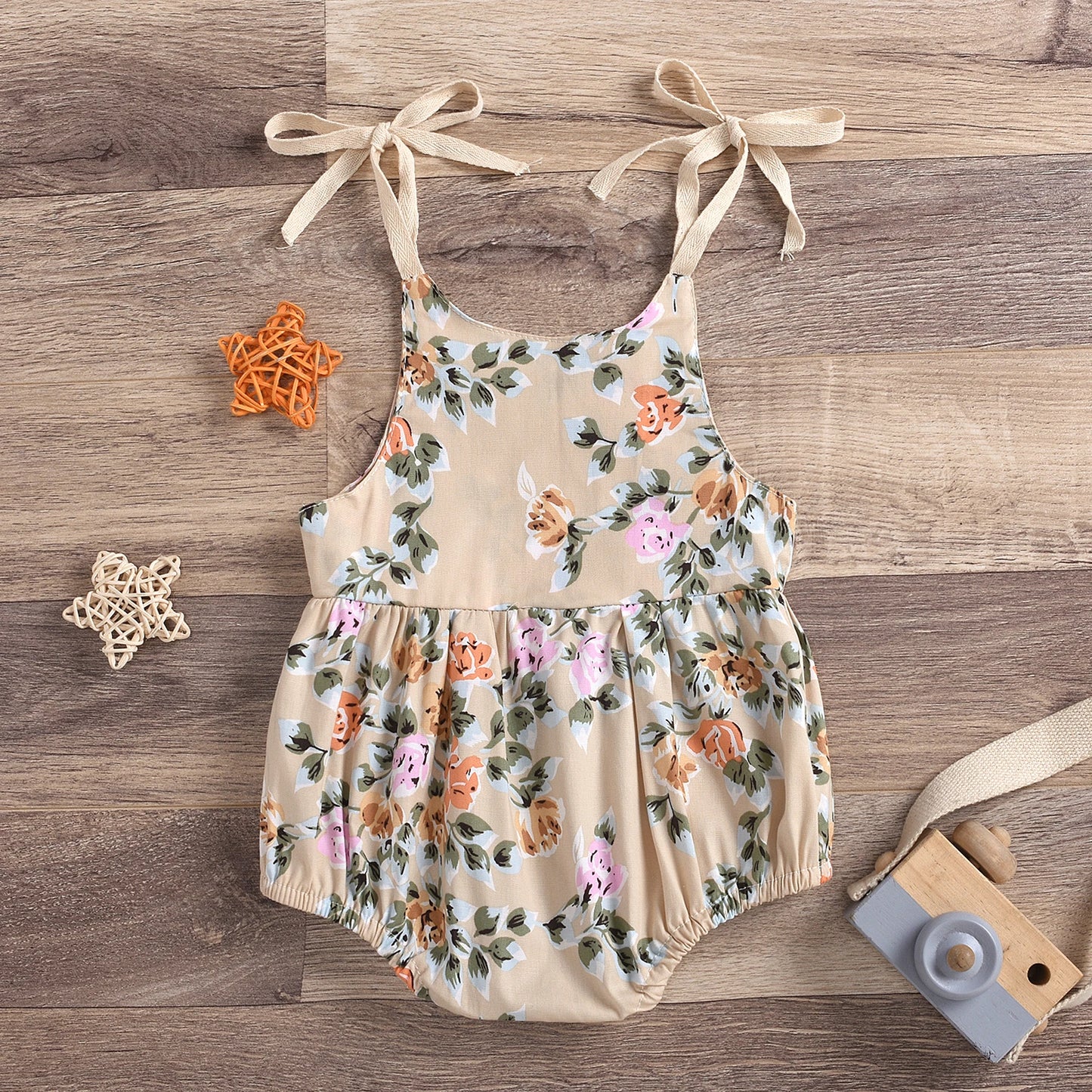 FOCUSNORM Newly Summer Baby Girls Jumpsuits Floral Printed Sleeveless Belt Jumpsuits 2 Colors Outfits 0-24M