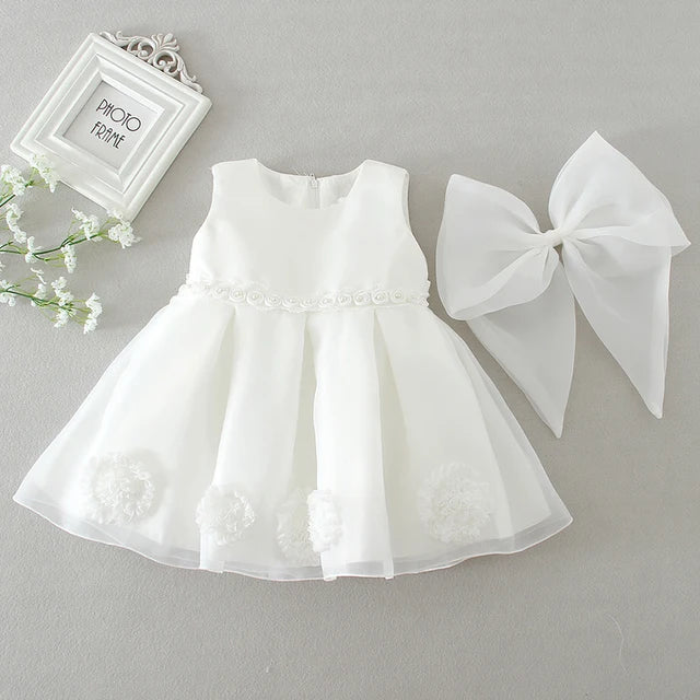 Summer New Baby Girl Dress Big Bow Baptism Dress for Girls First Year Birthday Party Wedding Dress Baby Clothes Tutu Fluffy Gown
