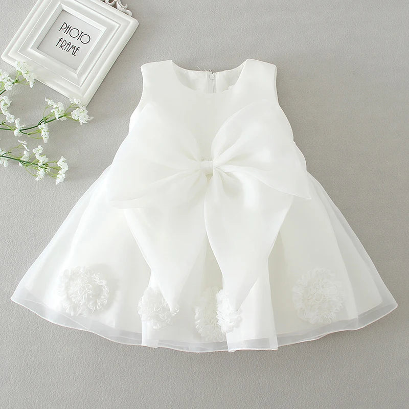 Summer New Baby Girl Dress Big Bow Baptism Dress for Girls First Year Birthday Party Wedding Dress Baby Clothes Tutu Fluffy Gown